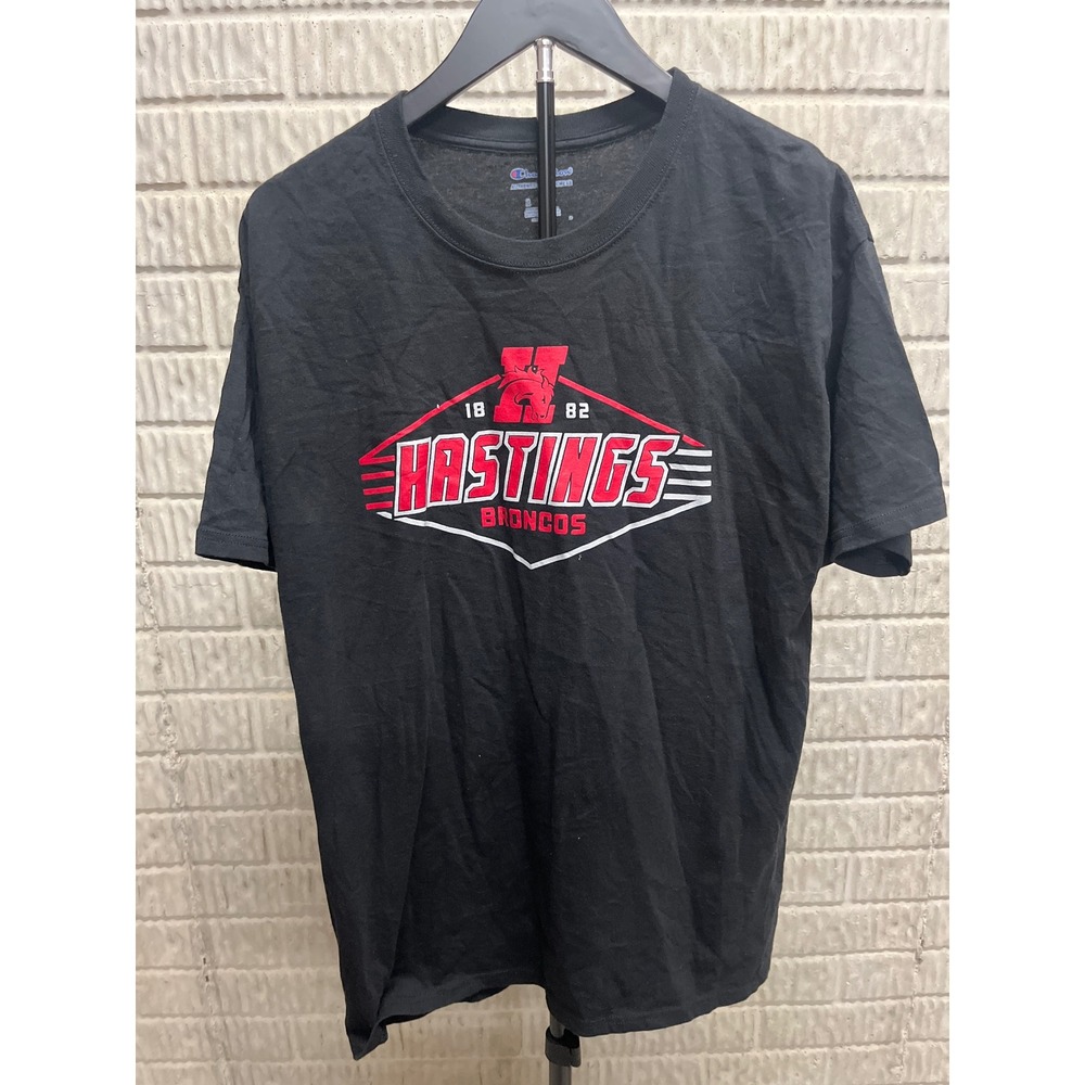 Champion Mens Hastings Broncos Graphic T-Shirt Black Short Sleeve Large Collegia